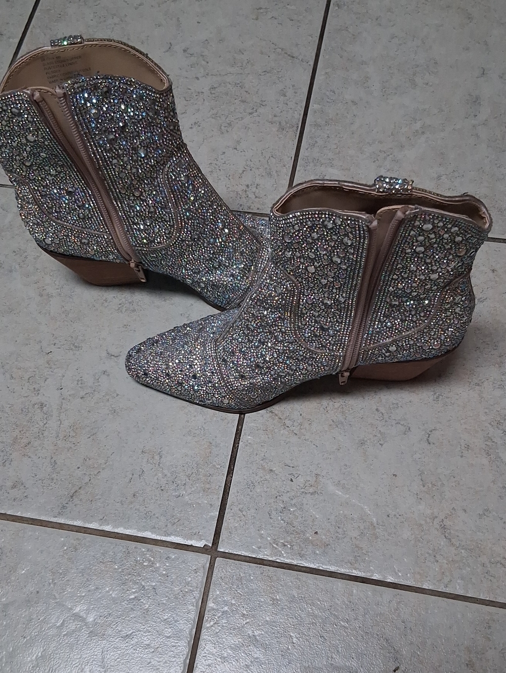 Betsey Johnson Crystal-Embellished Silver Iridescent Ankle Booties
